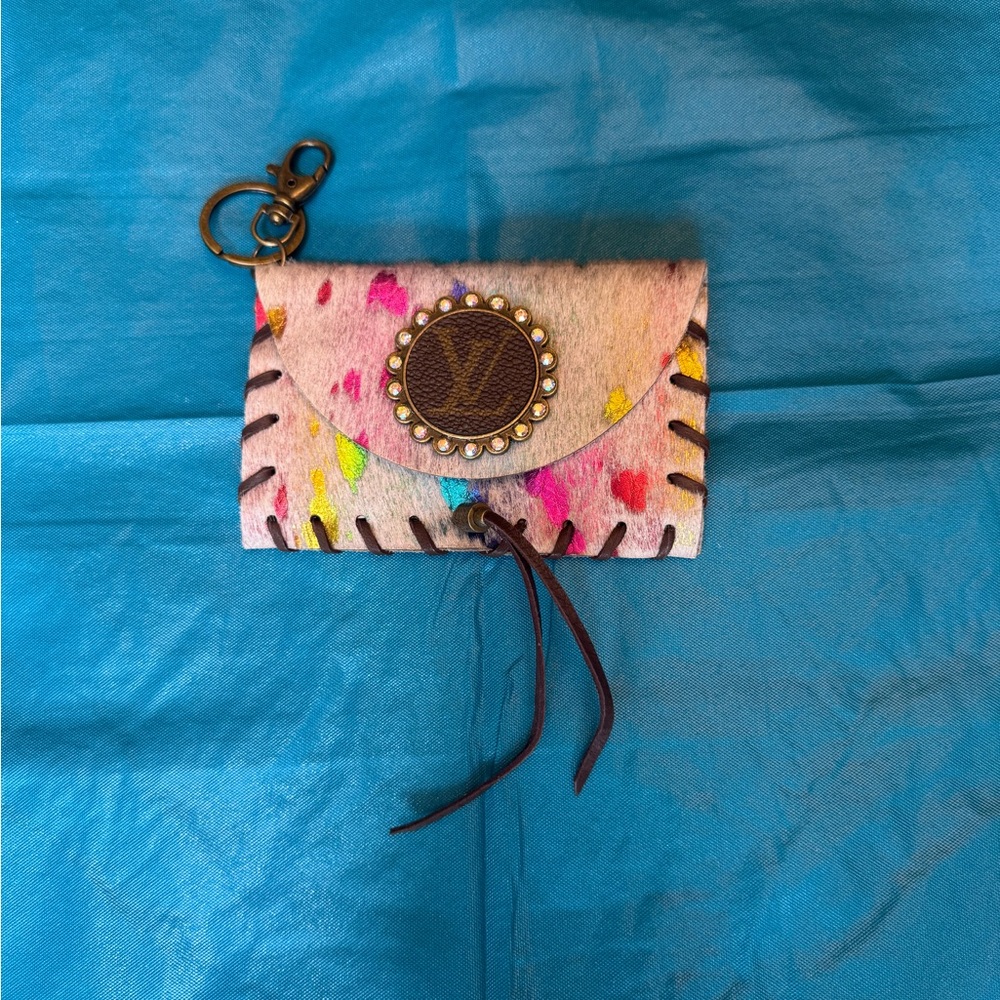 LV Multicolor Ponyhair Card Case with Brown LV Medallion